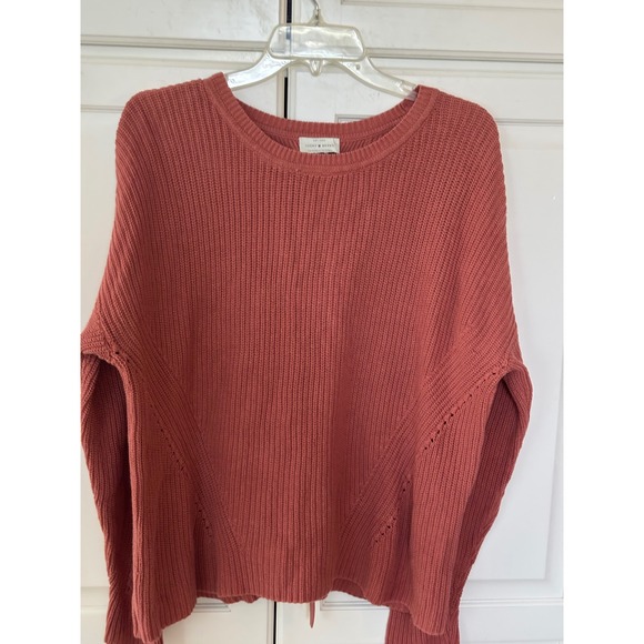 Lucky Brand Sweaters - Lucky Brand Womens Terracotta Rust Cotton Shaker‎ Knit Lace Up Back Sweater
